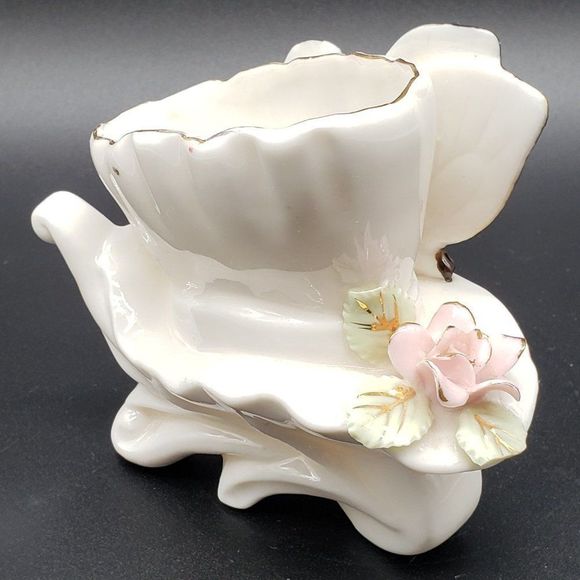 Ucagco Ceramics Japan Porcelain Wheelbarrow Butterfly Floral Motif Planter AS IS - Picture 10 of 14